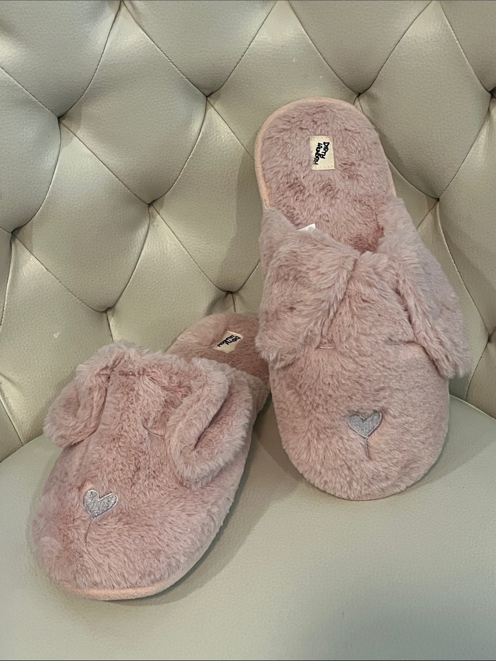 Dirty Laundry Blush Pink Bunny-Ear Plush Women's Slippers
